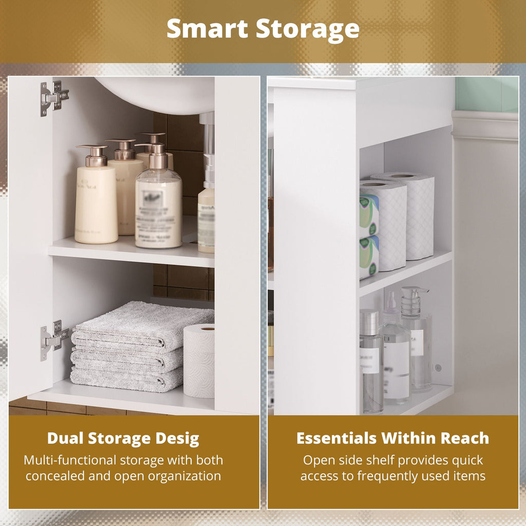 Wall Mounted Bathroom Cabinet With Side Shelf Combo, Vanity With Sink - White by Unique Piece Furniture