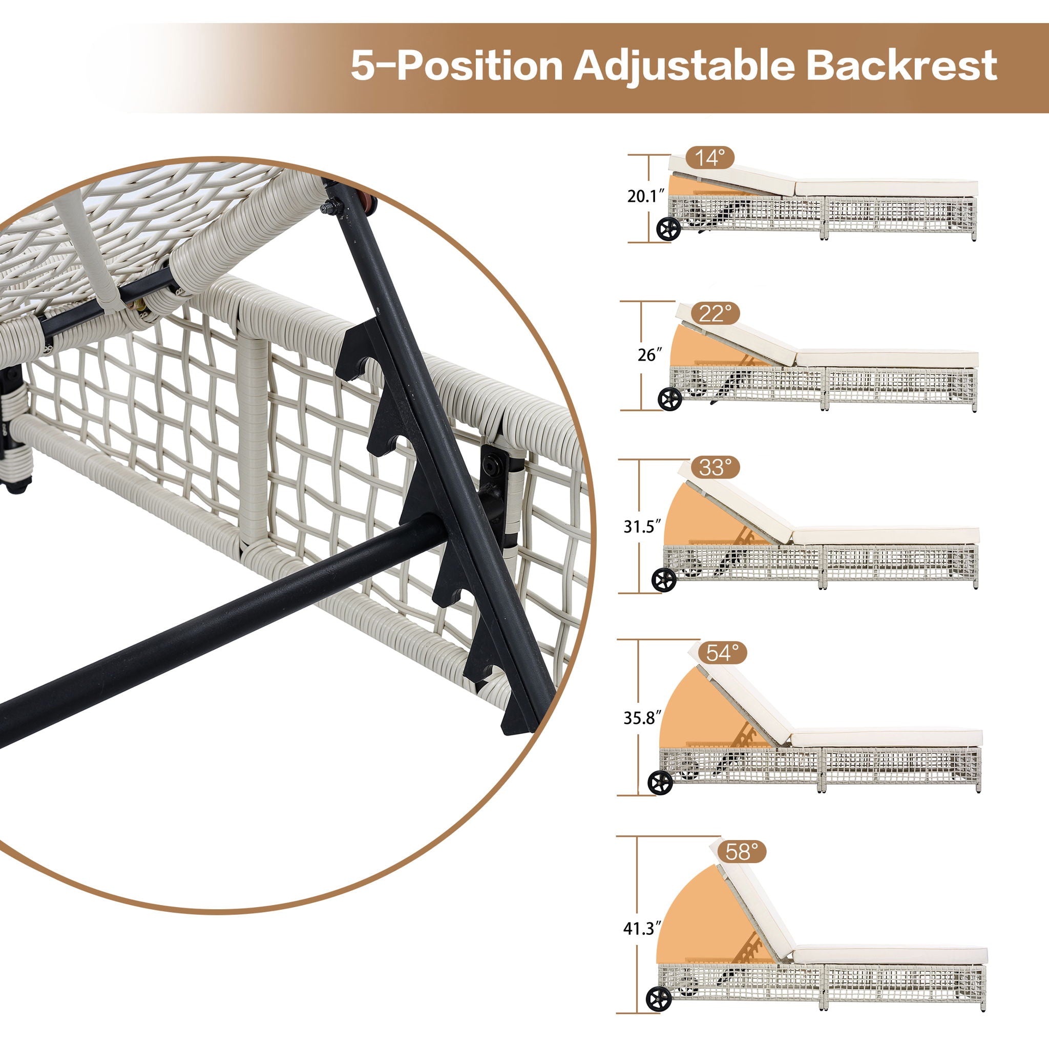 Outdoor Lounge Chair With 5 Position Backrest With Cushion And Wheels by Unique Piece Furniture