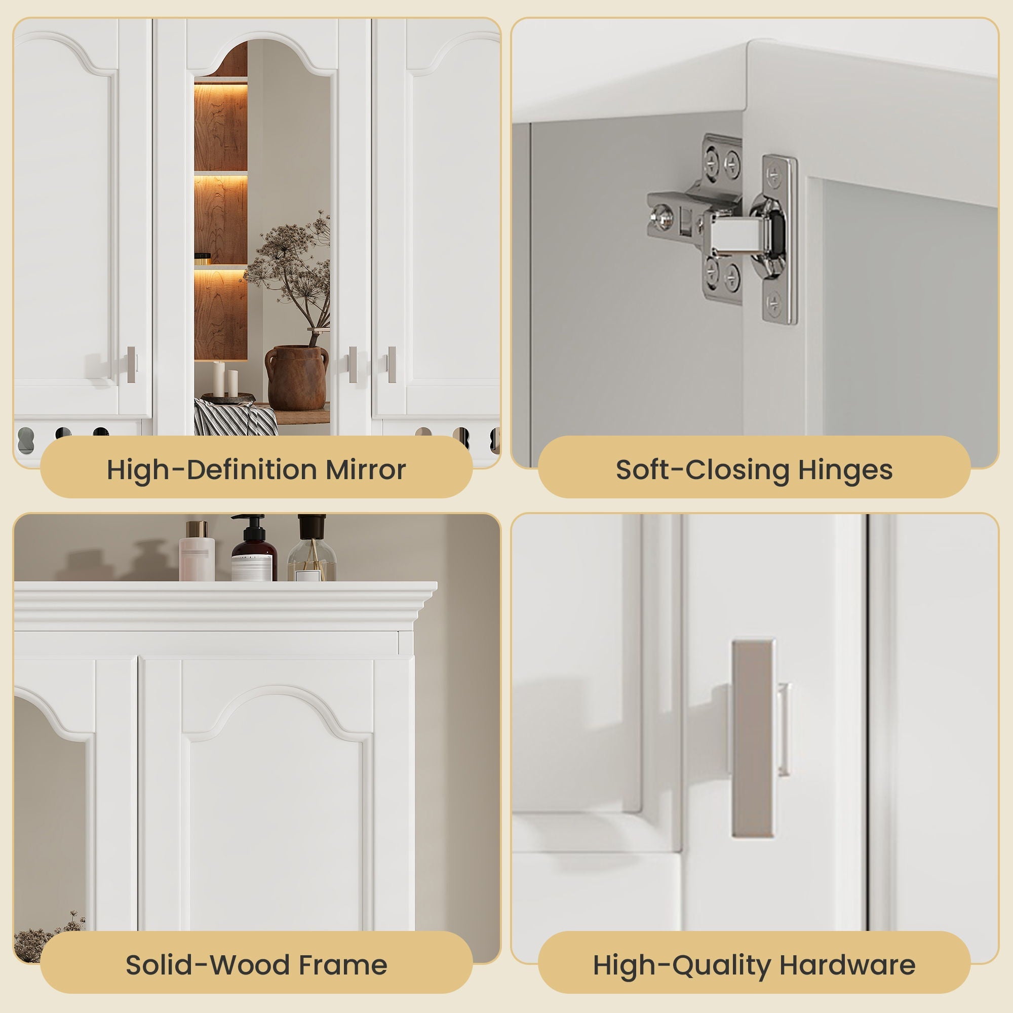 Wall Mount Mirror Cabinet With Adjustable Shelves, Soft Closing Hinges by Unique Piece Furniture