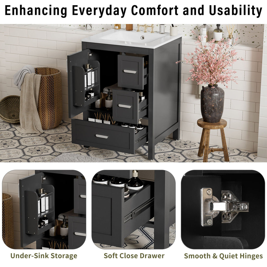 Bathroom Vanity With Sink, Soft-Close Doors, Double-Layer Shelf And 3 Drawers by Unique Piece Furniture