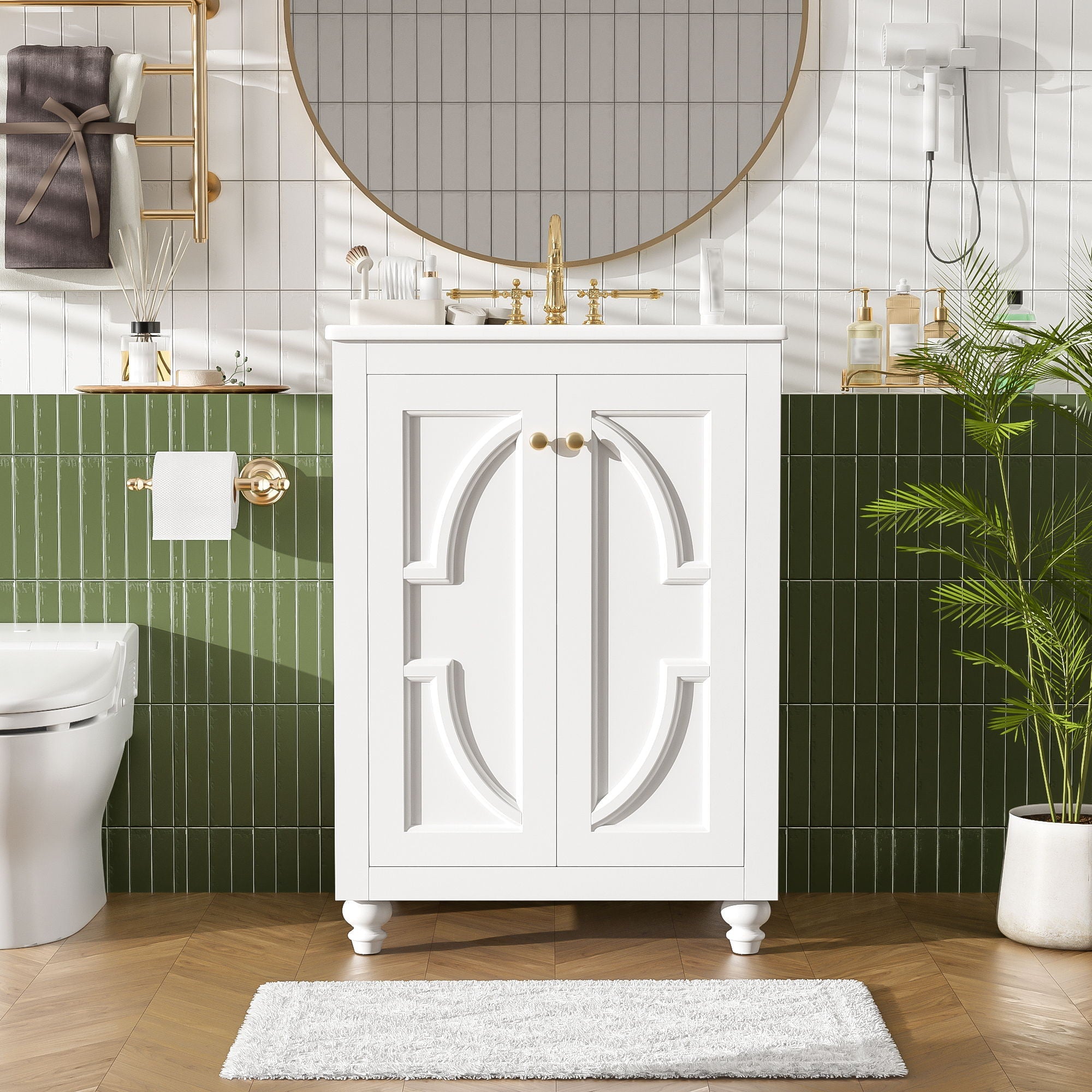 Bathroom Vanity With Ornate Elliptical Motif, Soft Close Hinges by Unique Piece Furniture
