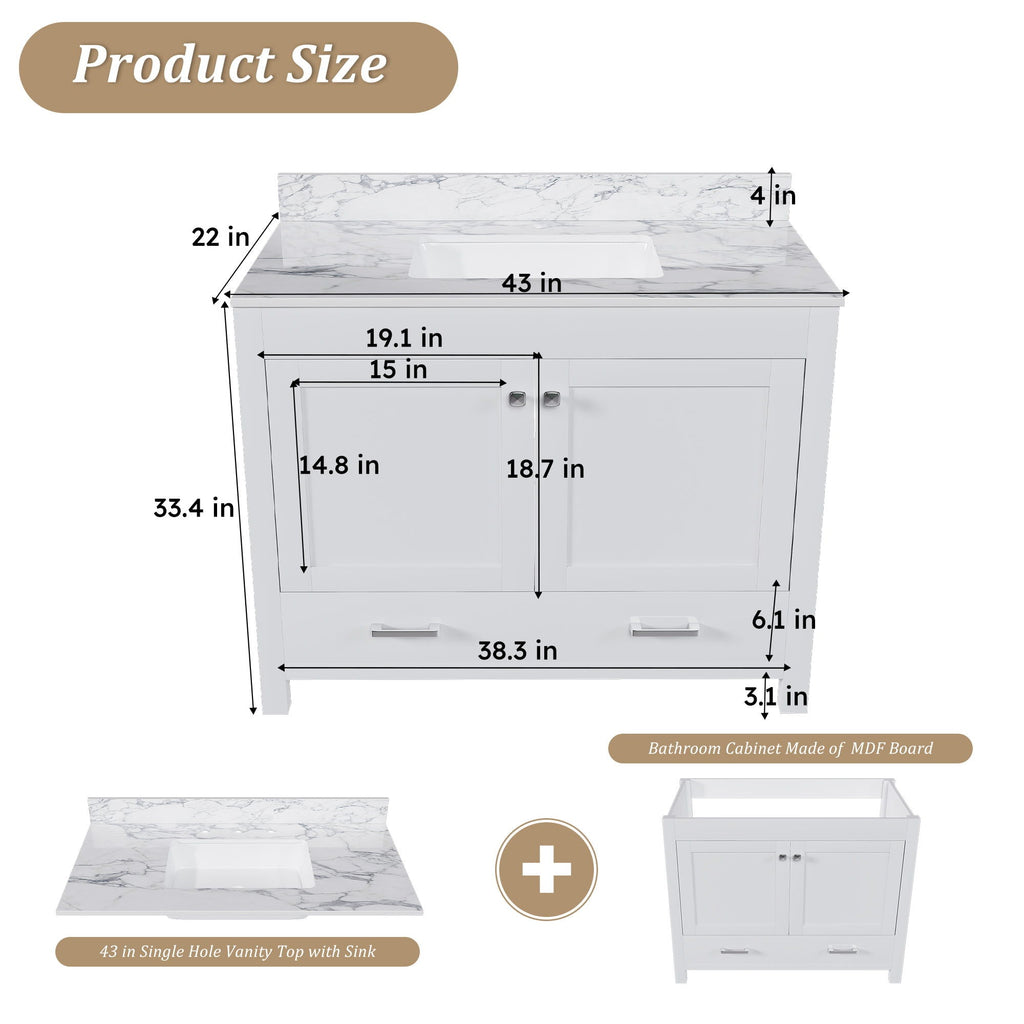 43" Bathroom Vanity, Multi Functional Cabinet - White by Unique Piece Furniture