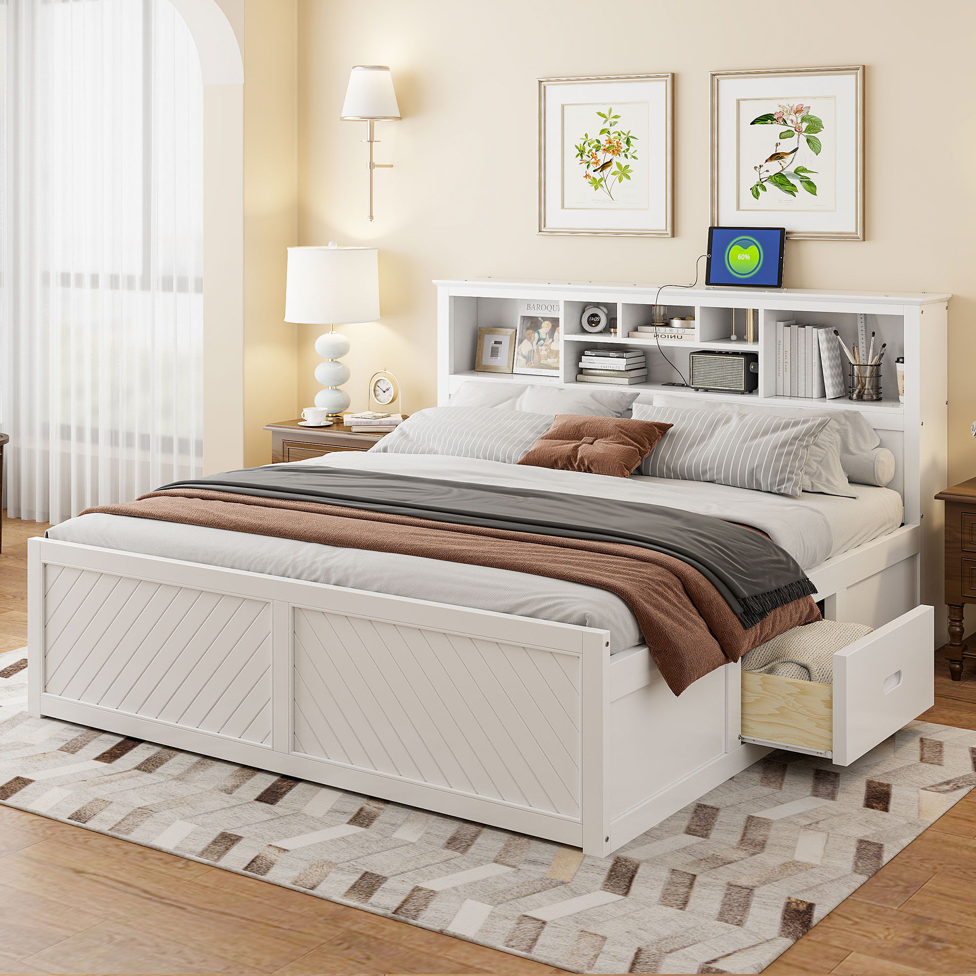 Platform Bed With Multi Storage Headboard, USB And Drawers by Unique Piece Furniture