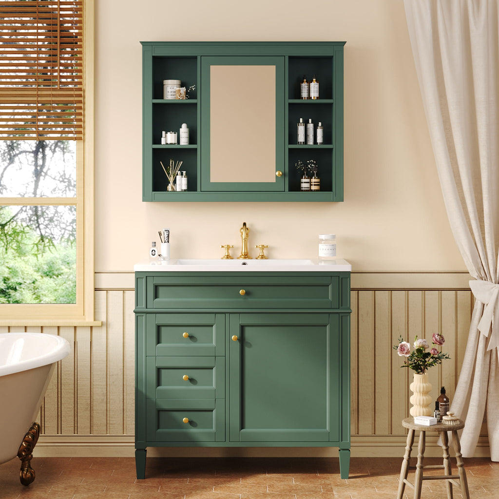 Bathroom Vanity With Mirror Cabinet, Single Sink With 2 Soft Closing Doors And 4 Drawers by Unique Piece Furniture