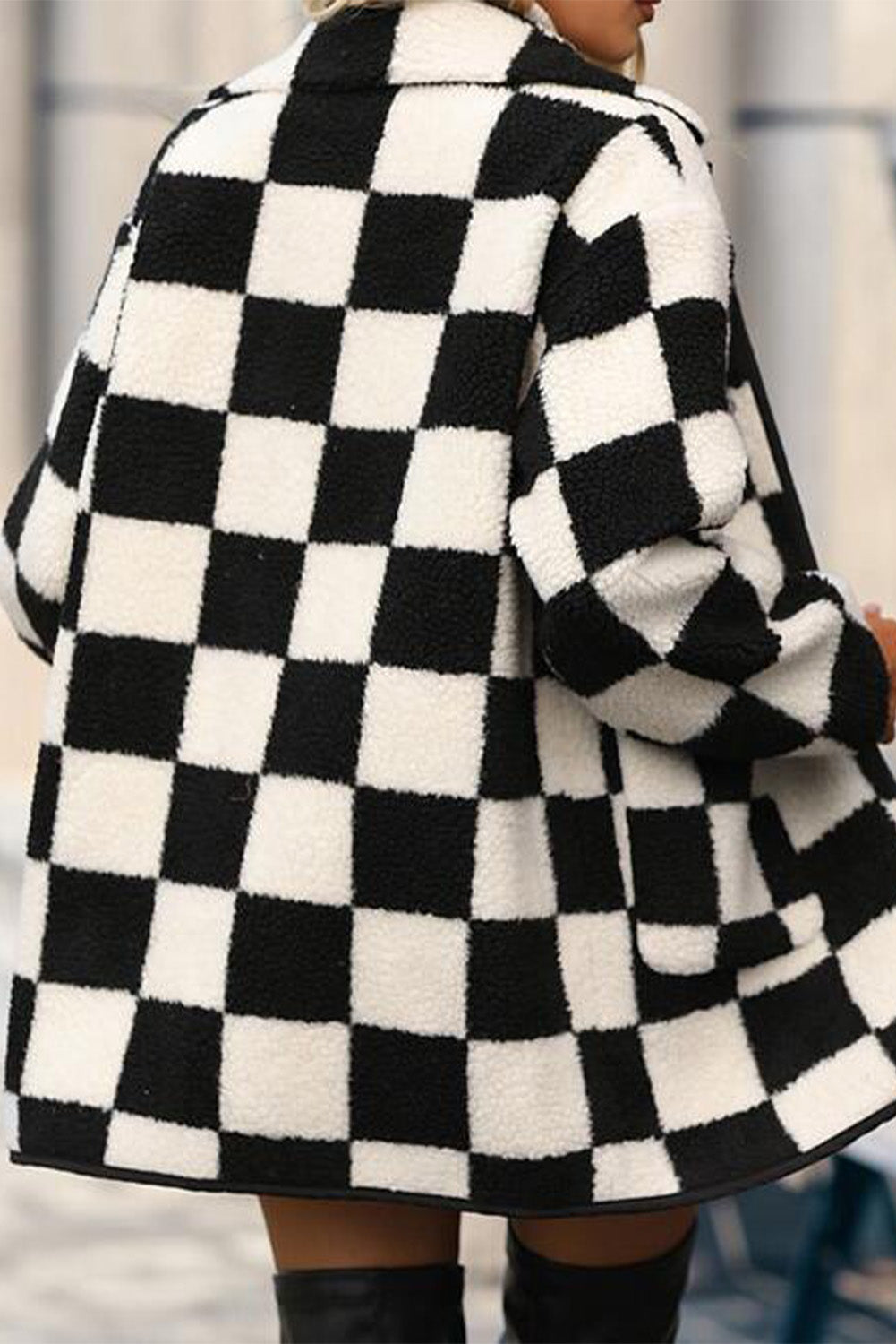Black Checkered Side Pockets Collared Buttoned Fleece Jacket by Dear-Lover Dropshipping