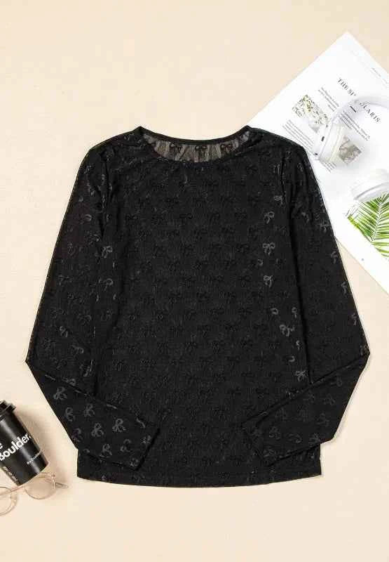 Bow Round Neck Long Sleeve Top by Wild and Free Boutique