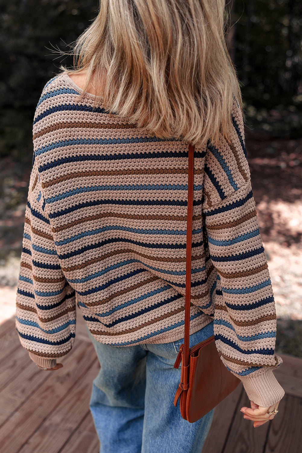 Multicolour Striped Knitted Drop Shoulder Round Neck Sweater by Dear-Lover Dropshipping