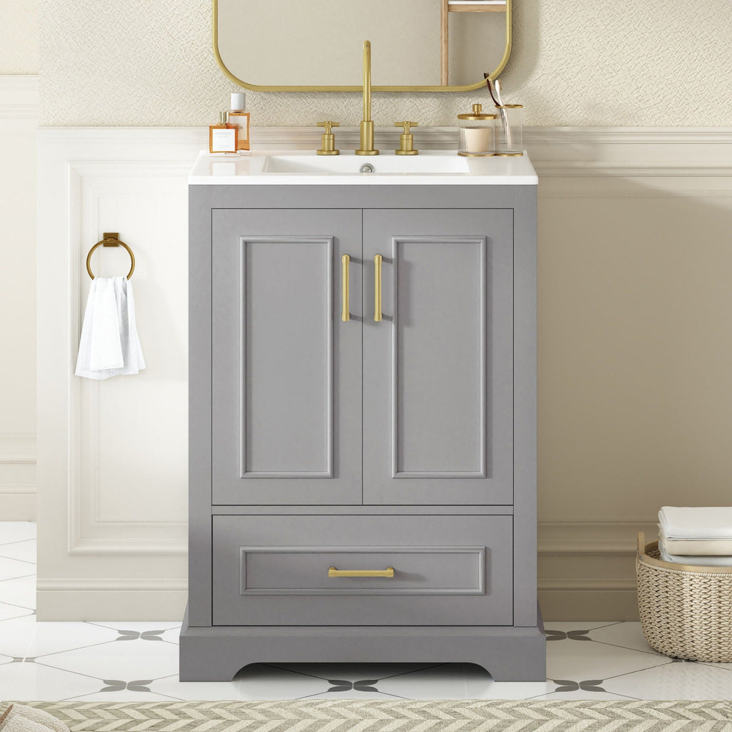 Bathroom Vanity With Sink, 1 Divided Drawer And 2 Soft Close Doors With Double Shelf by Unique Piece Furniture