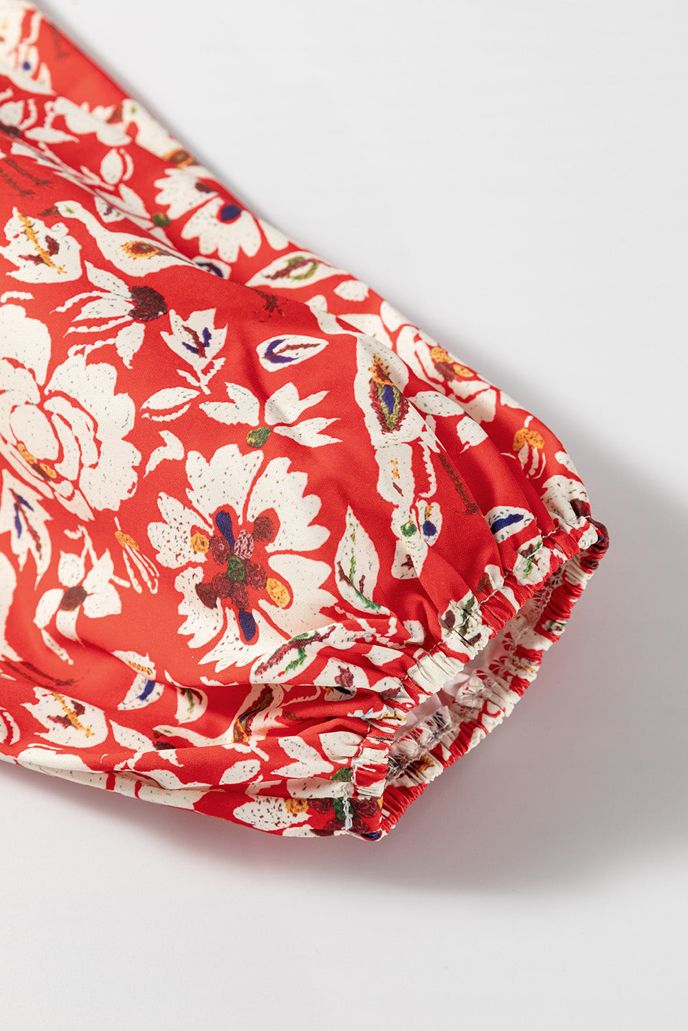 Red Colorful Floral Patchwork Long Sleeve Pleated Mini Dress by Dear-Lover Dropshipping