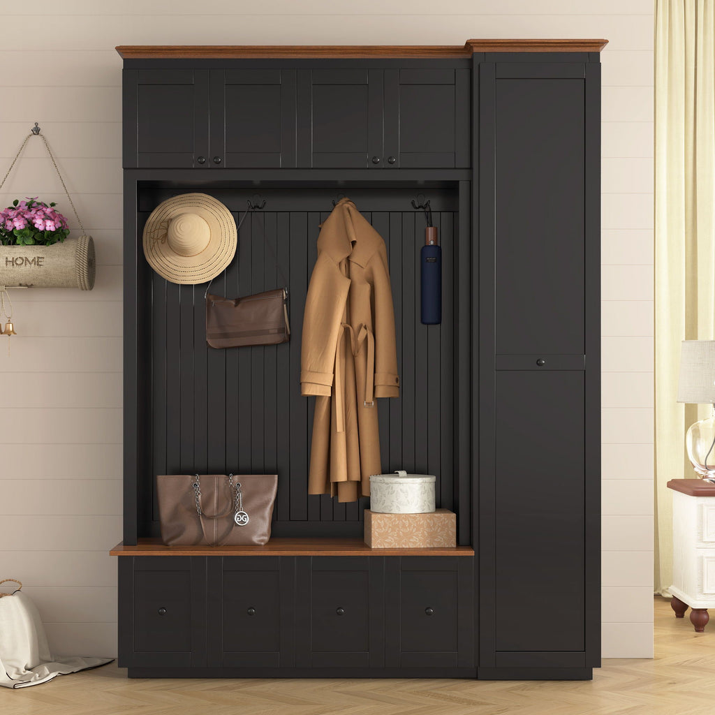 Entryway Hall Tree With Storage Bench, Coat Rack Shoe Bench With Cabinets by Unique Piece Furniture