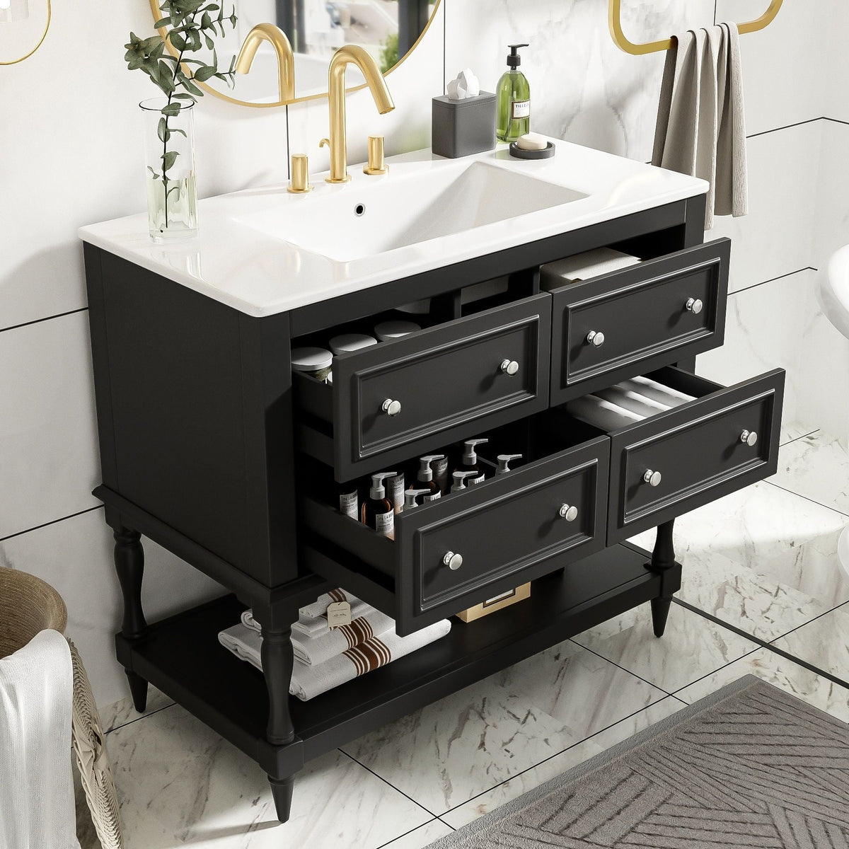 Bathroom Vanity Cabinet With Undermount Sink, 4 Drawer Set by Unique Piece Furniture