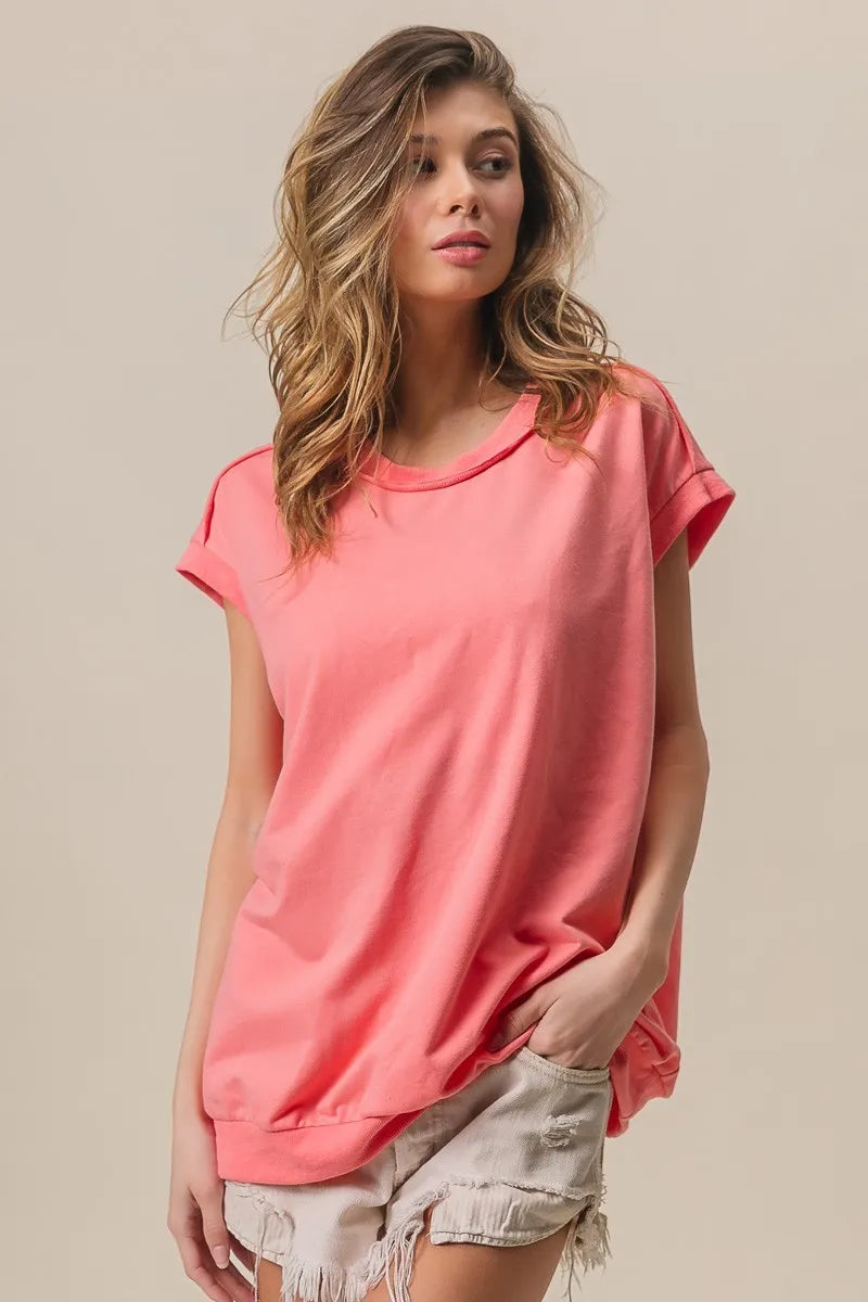 BiBi French Terry Drop Shoulder Basic Top by Simply Love