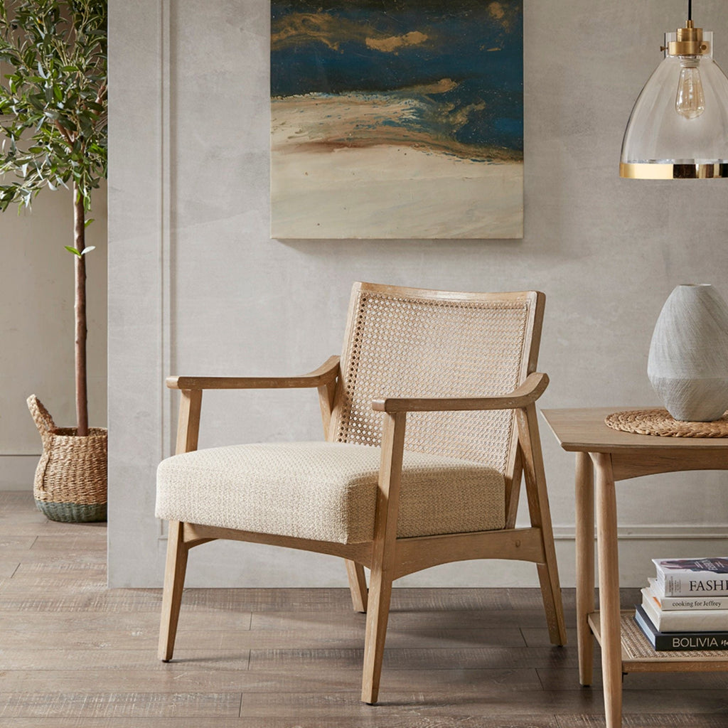 Chair With Cane Inset Back And Upholstered Seat - Light Brown by Unique Piece Furniture