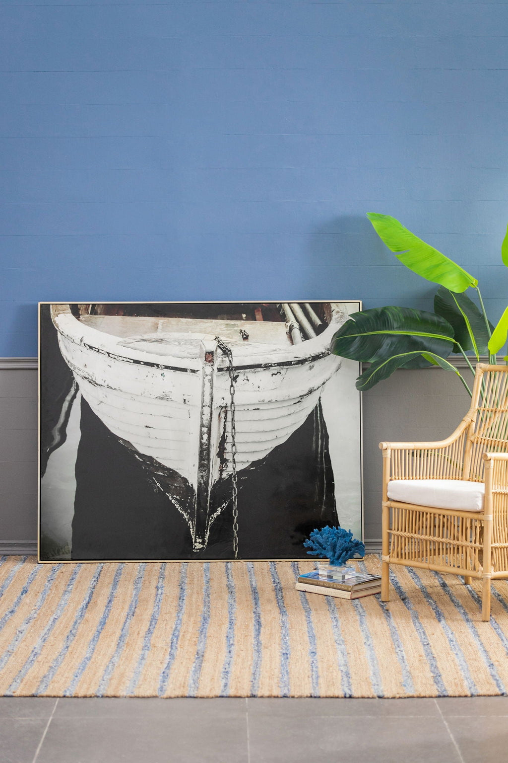 Large And Rectangular Wall Art With Frame, Wall Decor For Living Room - White / Blue by Unique Piece Furniture