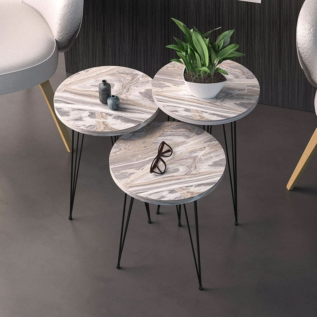 Grey Marble Nesting Tables Set Of 3 Modern Round End Tables by ShipItFurniture
