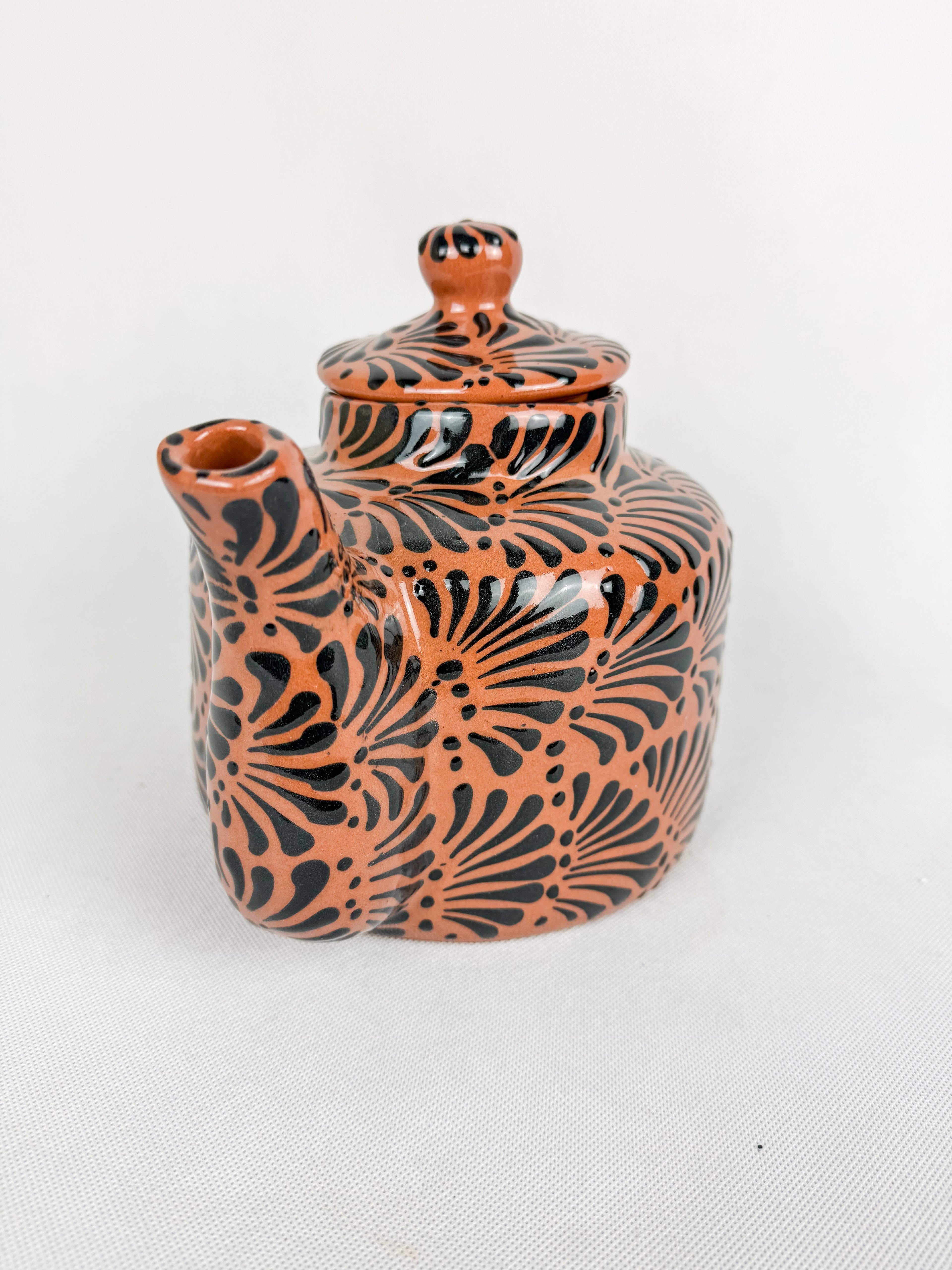 Mexican Talavera Style Tea Pot Coffee Pot Brown- Tetera Barro Engobe Cafe by TheMexHub