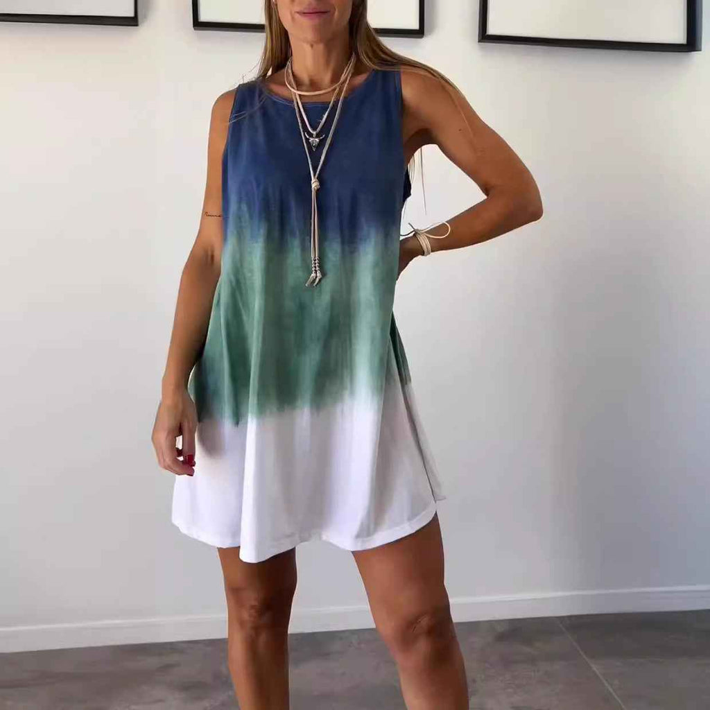 Women's Elegant Tie-dye Print Sleeveless Loose Dress by Wild and Free Boutique