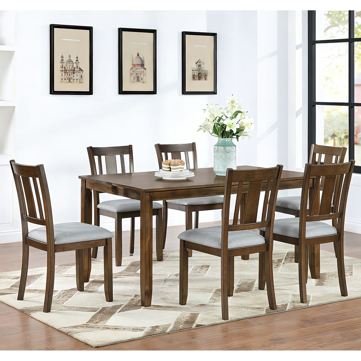 Kitchen Dining Set, Rectangular Dining Table With Upholstered Chairs by Unique Piece Furniture