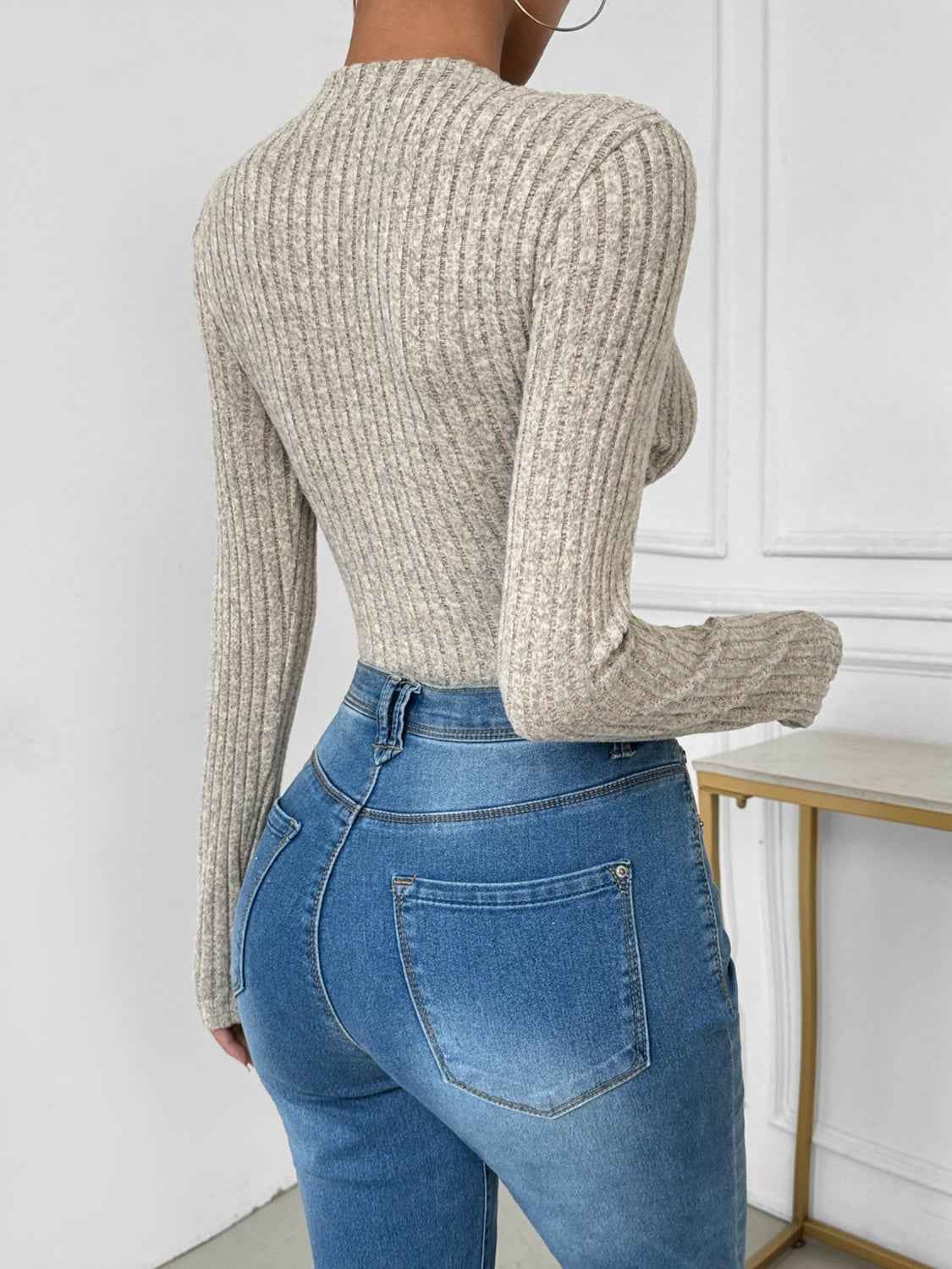 Perfee V-Neck Long Sleeve Bodysuit by Wild and Free Boutique