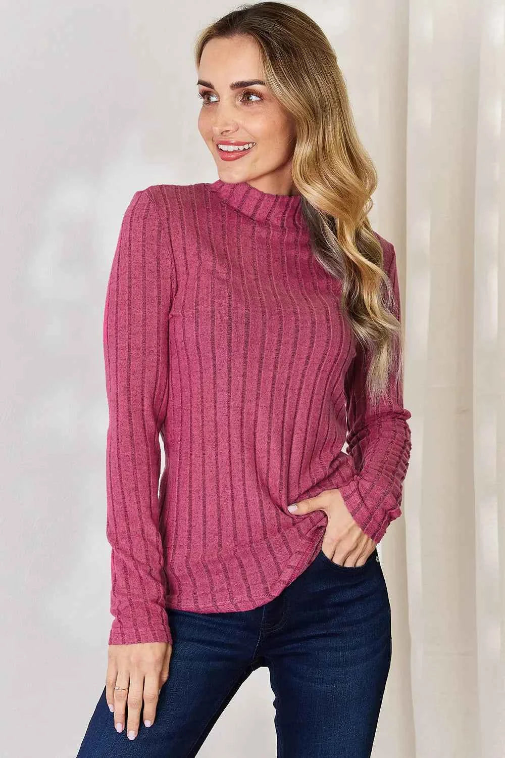 Basic Bae Full Size Ribbed Mock Neck Long Sleeve T-Shirt by Wild and Free Boutique
