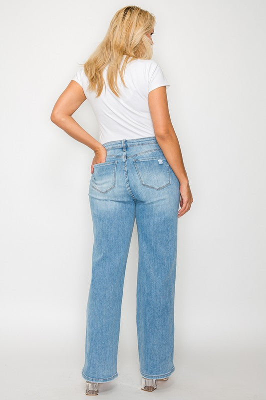 bytos Full Size Distressed High Rise Straight Jeans by Wild and Free Boutique