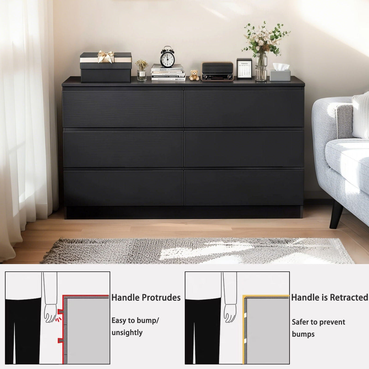 6 Drawer Dresser With Spacious Countertop And Concealed Handles by Unique Piece Furniture