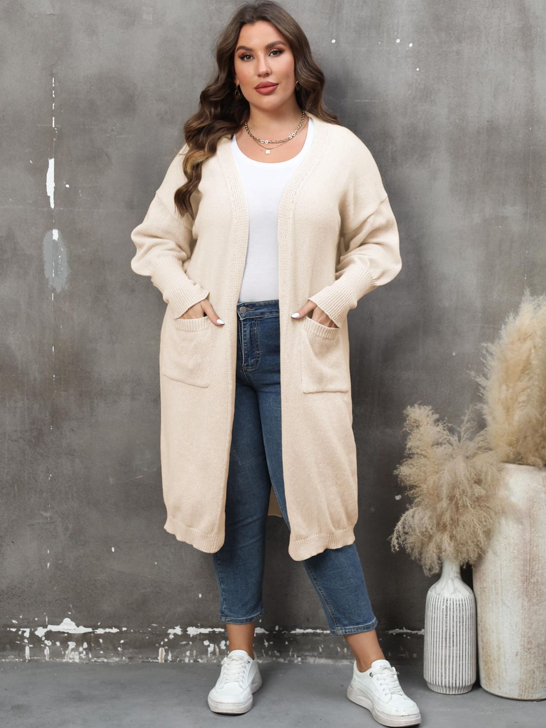 Plus Size Long Sleeve Pocketed Cardigan by Wild and Free Boutique
