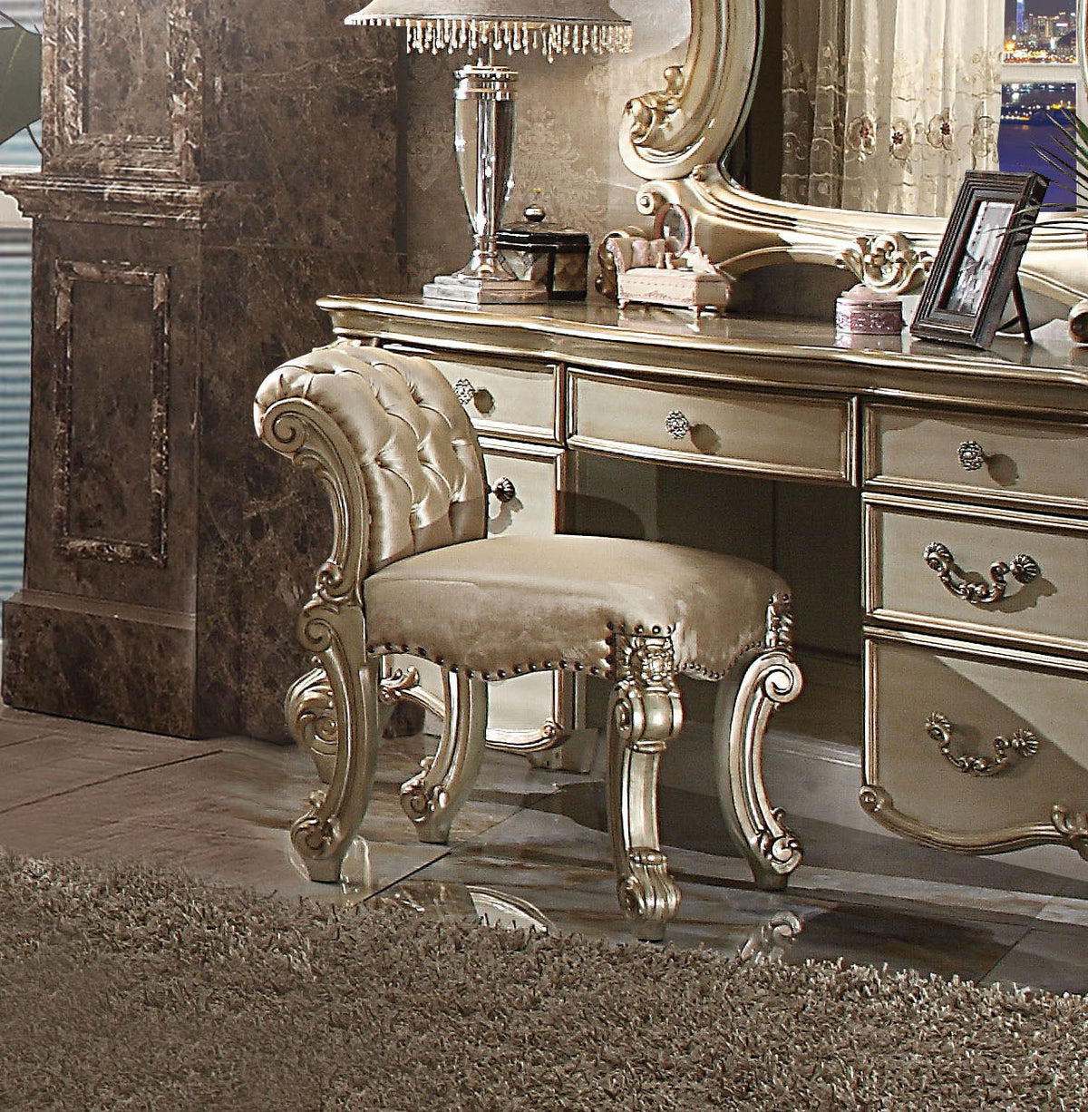 Vendome - Vanity Stool - Gold Patina / Bone by Unique Piece Furniture