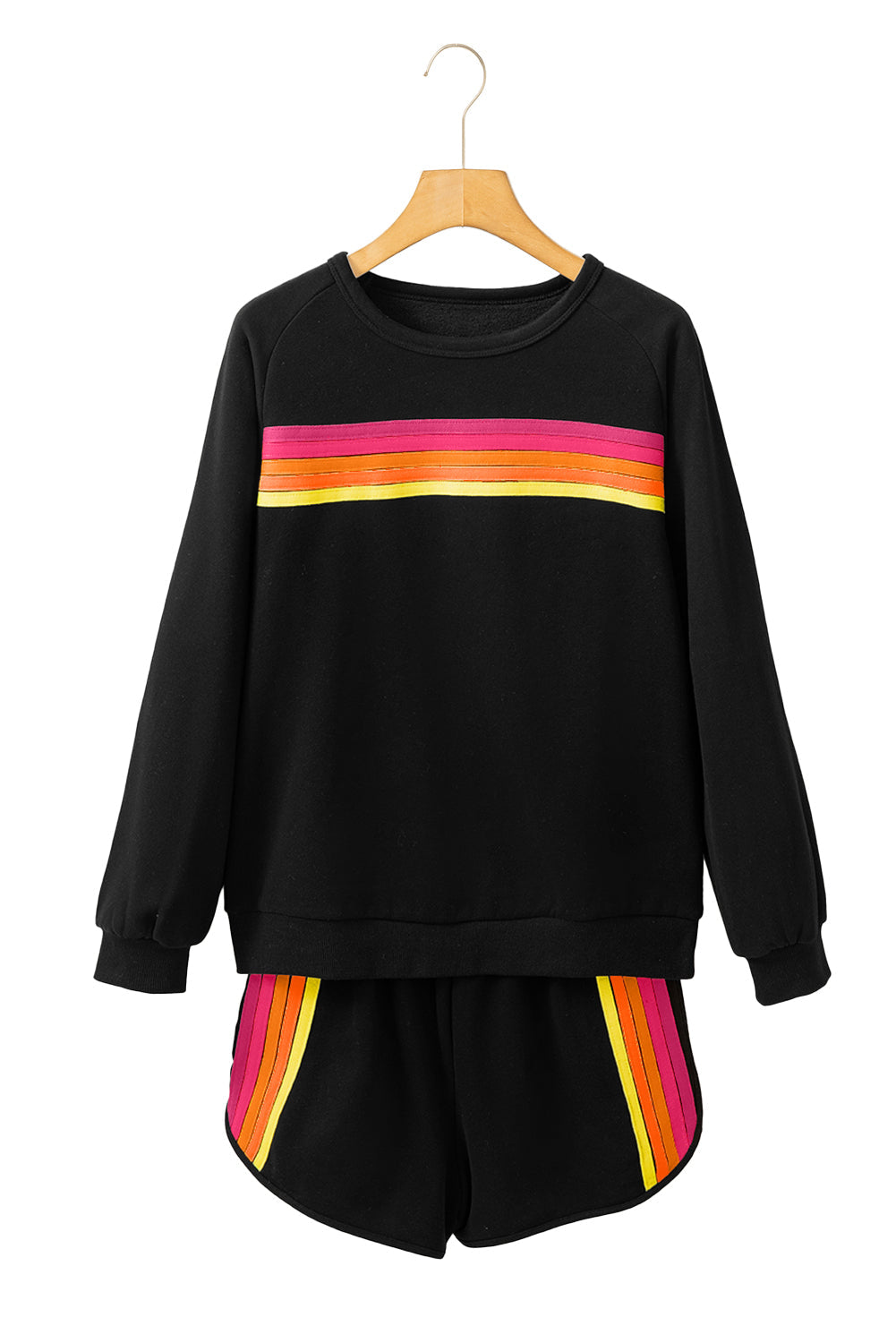 Black Striped Accent Pullover and Shorts Two Piece Casual Set by Wild and Free Boutique