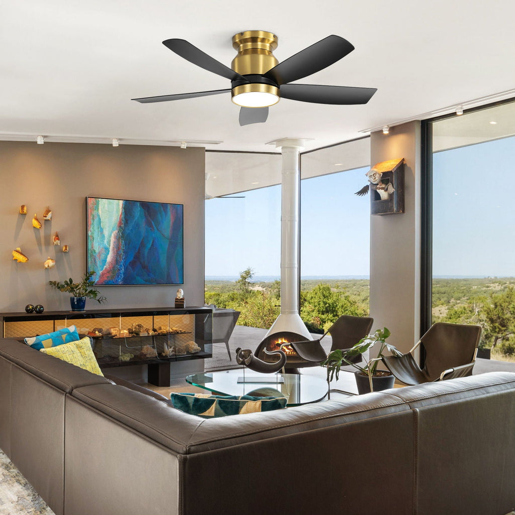 Flush Mount Ceiling Fan With LED Light 22W And Remote Control Blades / Body, DC Motor by Unique Piece Furniture