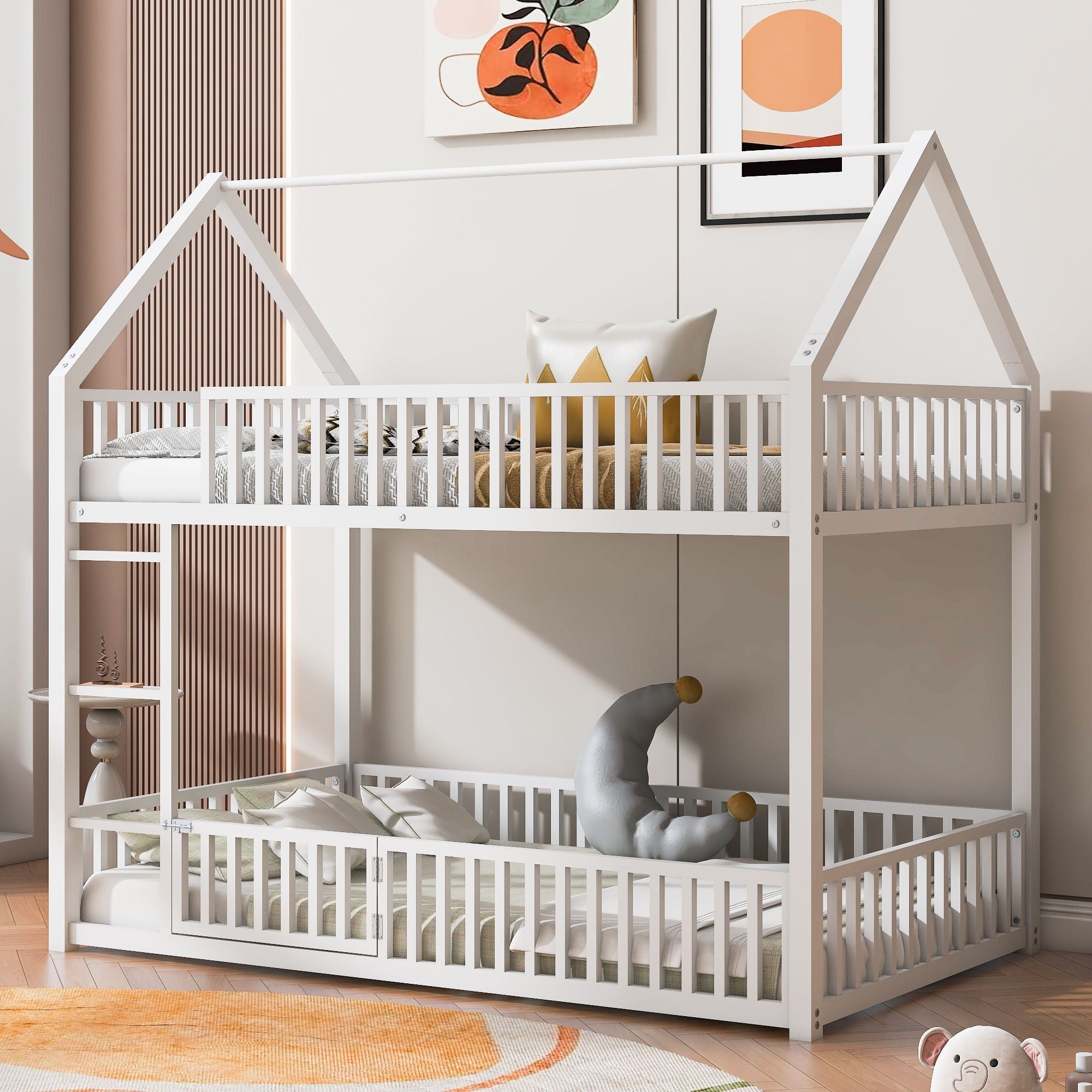 Metal House Bunk Bed With Fence And Door by Unique Piece Furniture