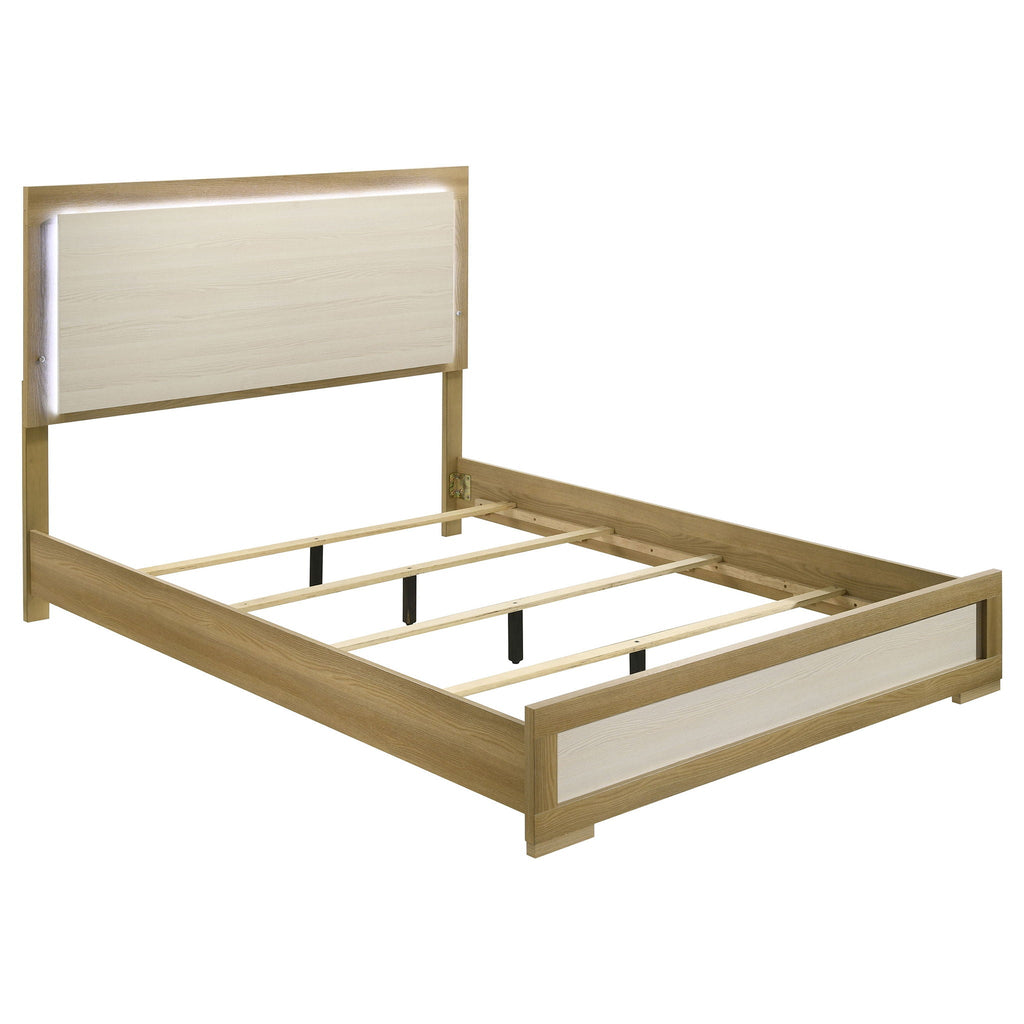 Hyland Wood Queen LED Panel Bed Natural and White by Unique Piece Furniture