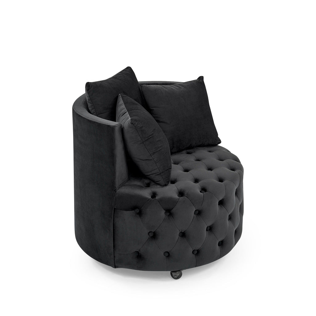 Modern Upholstered Swivel Chair With Button Tufted Design And Movable Wheels by Unique Piece Furniture
