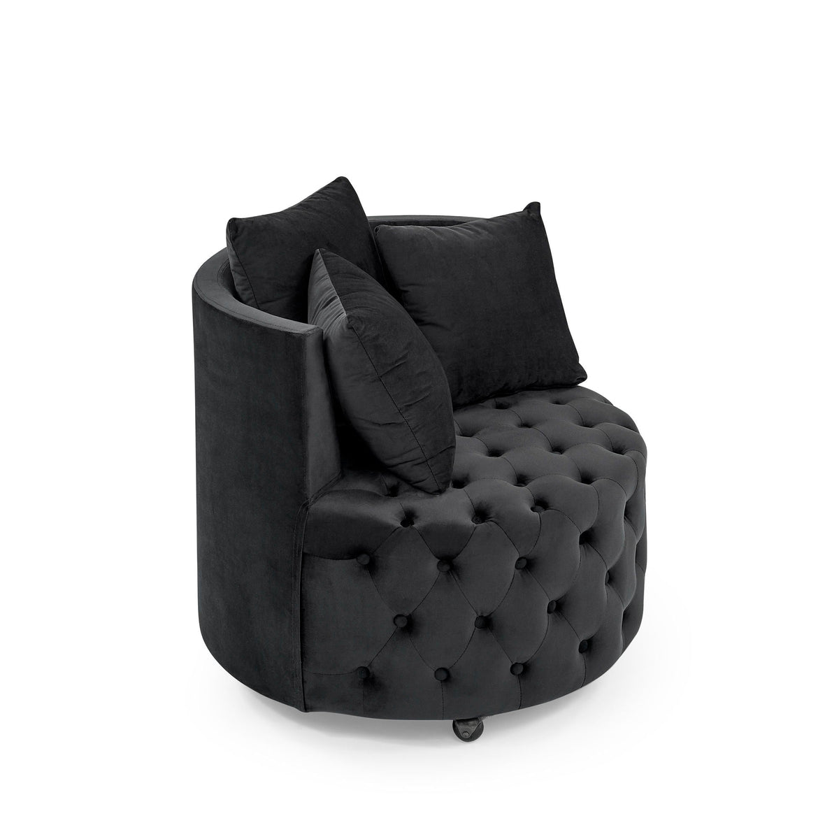 Modern Upholstered Swivel Chair With Button Tufted Design And Movable Wheels by Unique Piece Furniture