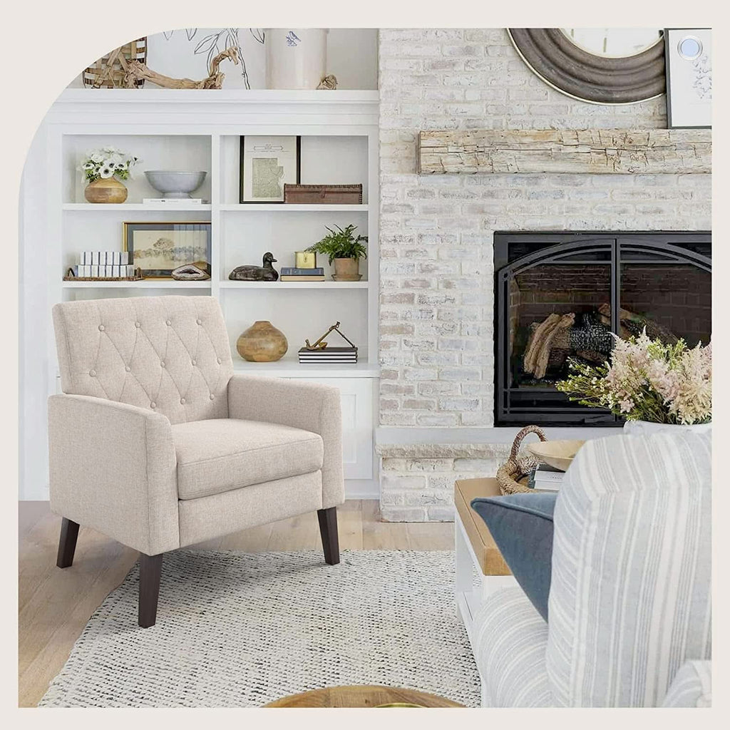 Linen Accent Chair With Button Tufting For Living Room by ShipItFurniture
