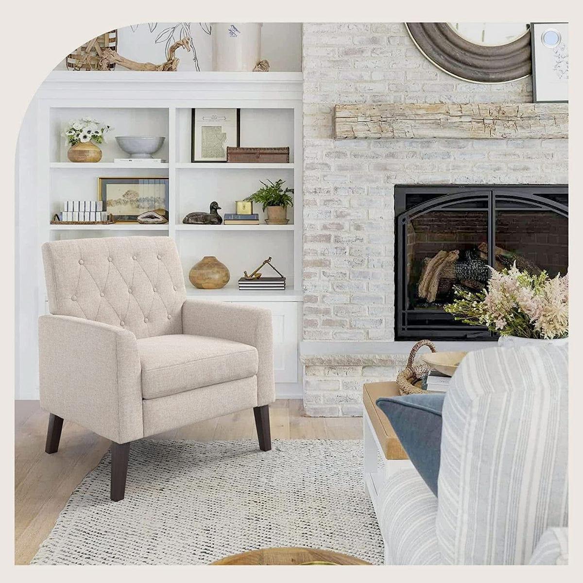 Linen Accent Chair With Button Tufting For Living Room by ShipItFurniture
