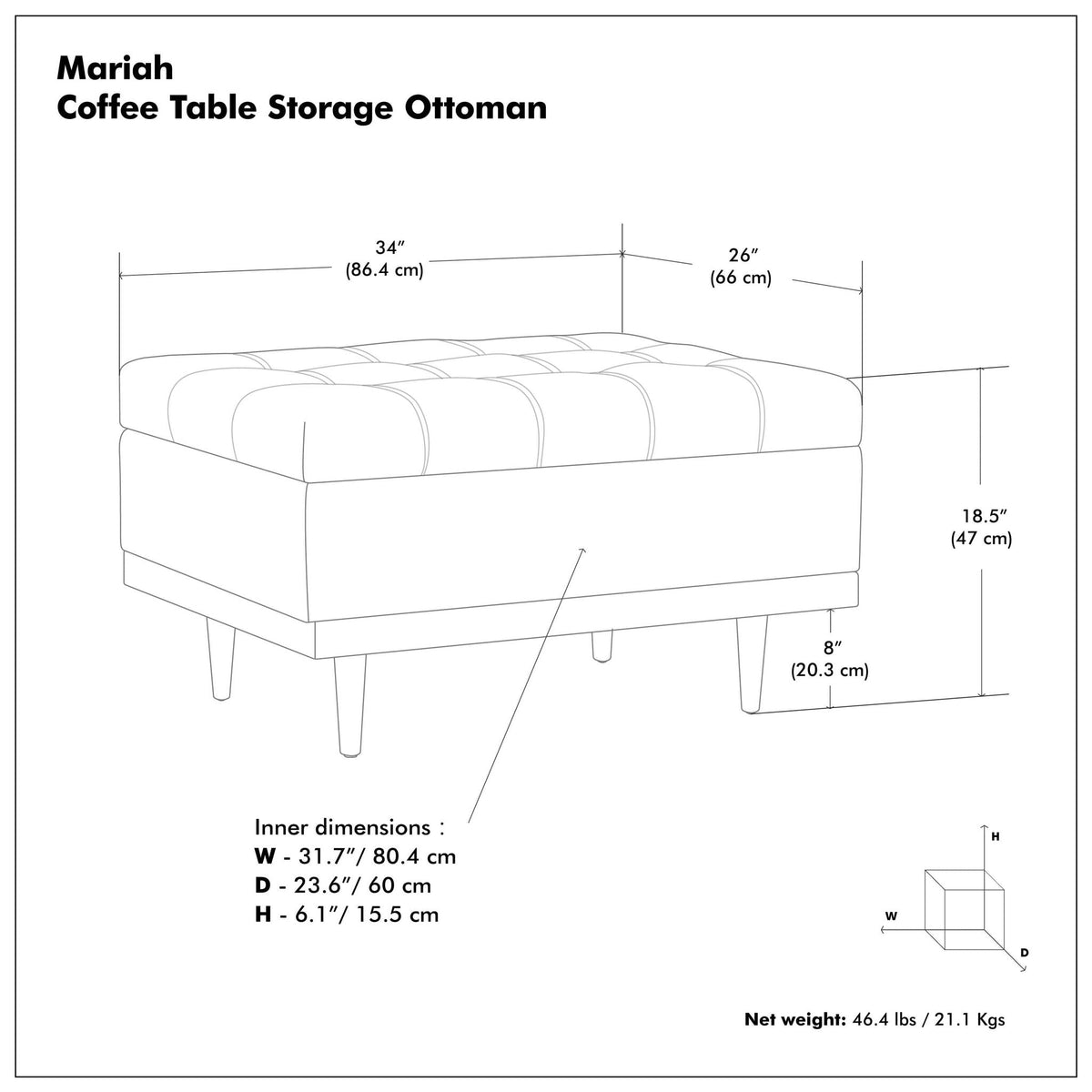 Mariah - Upholstered Lift Top Table Storage Ottoman by Unique Piece Furniture