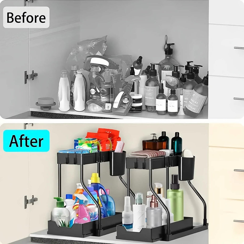 2-Piece Under Sink Organizer with Sliding Shelves – Multi-Purpose Storage Rack by DailySale