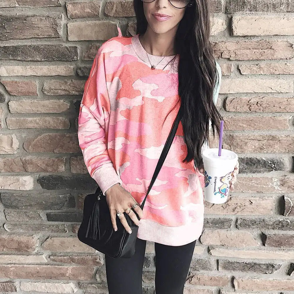 Autumn Winter Print Long Sleeve Round Neck Blouse by Trendy Attic Store01