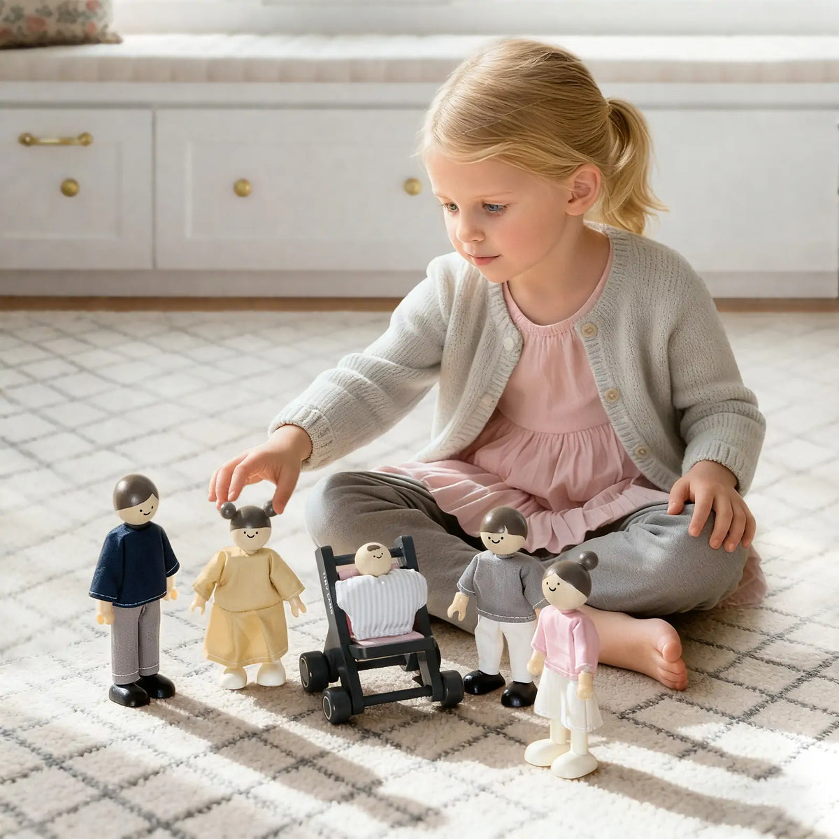 Sweet Family Gift Set: Black Dollhouse & Dollhouse Garage & Extra Dolls Set by Tiny Land INC
