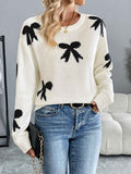 Perfee Bow Graphic Round Neck Long Sleeve Sweater by Wild and Free Boutique