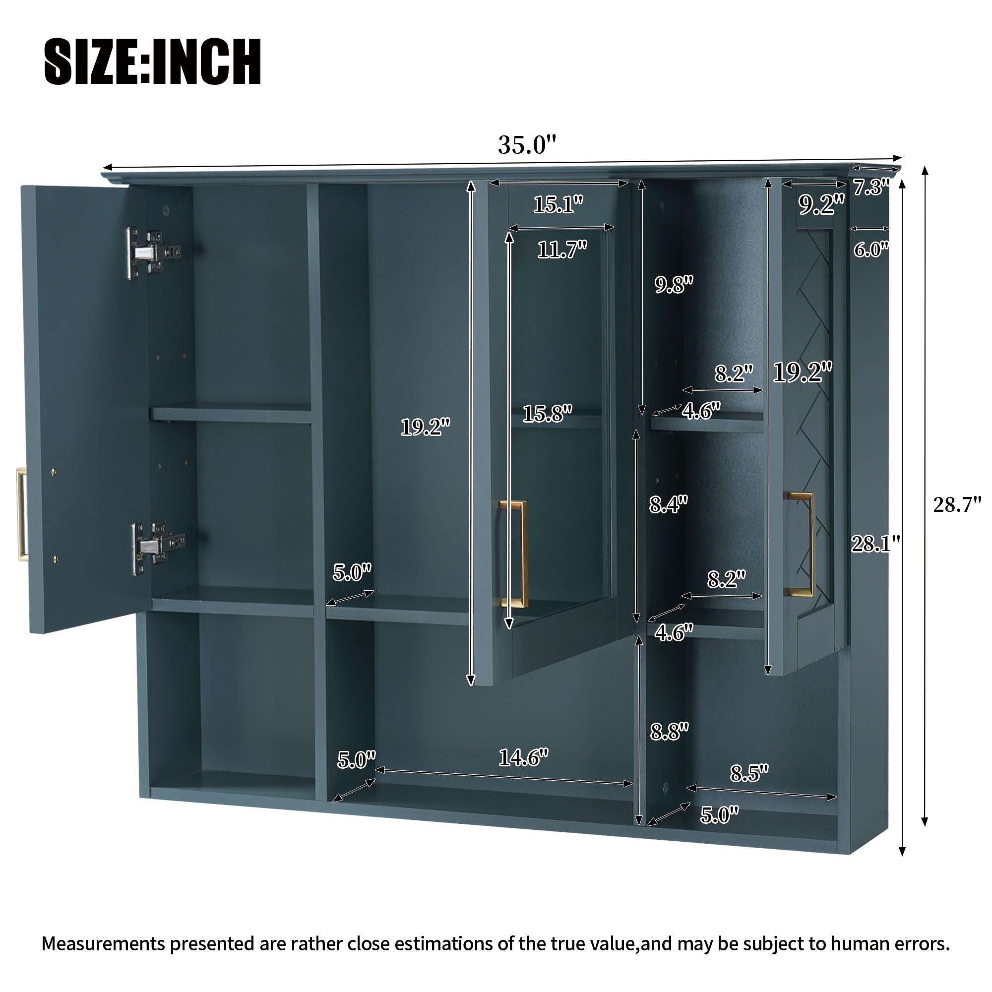 Modern Wall Mounted Medicine Cabinet With Adjustable Shelves, Soft Close Doors, High Define Mirror by Unique Piece Furniture