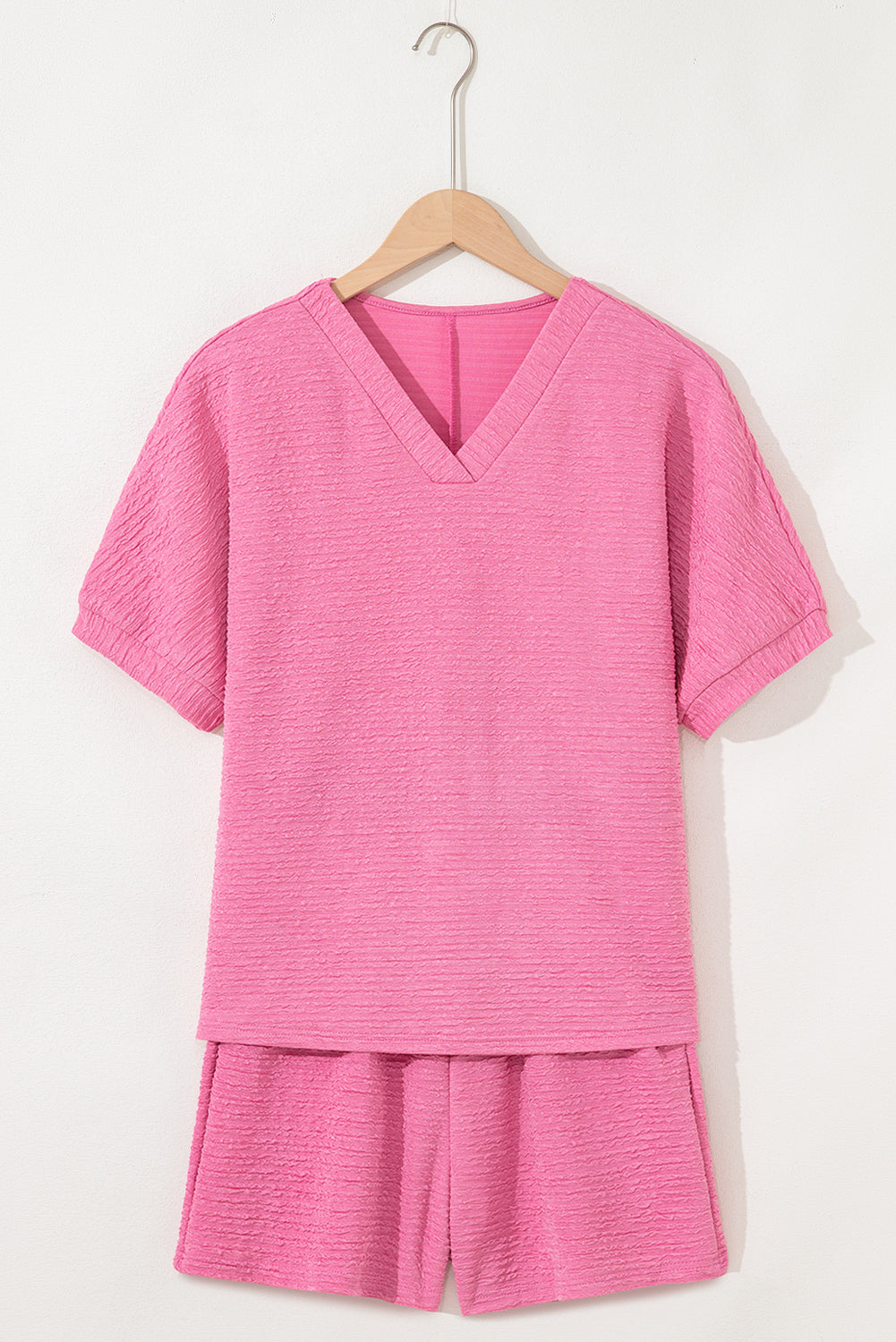 Orange Textured V Neck T Shirt and Shorts Set by Dear-Lover Dropshipping