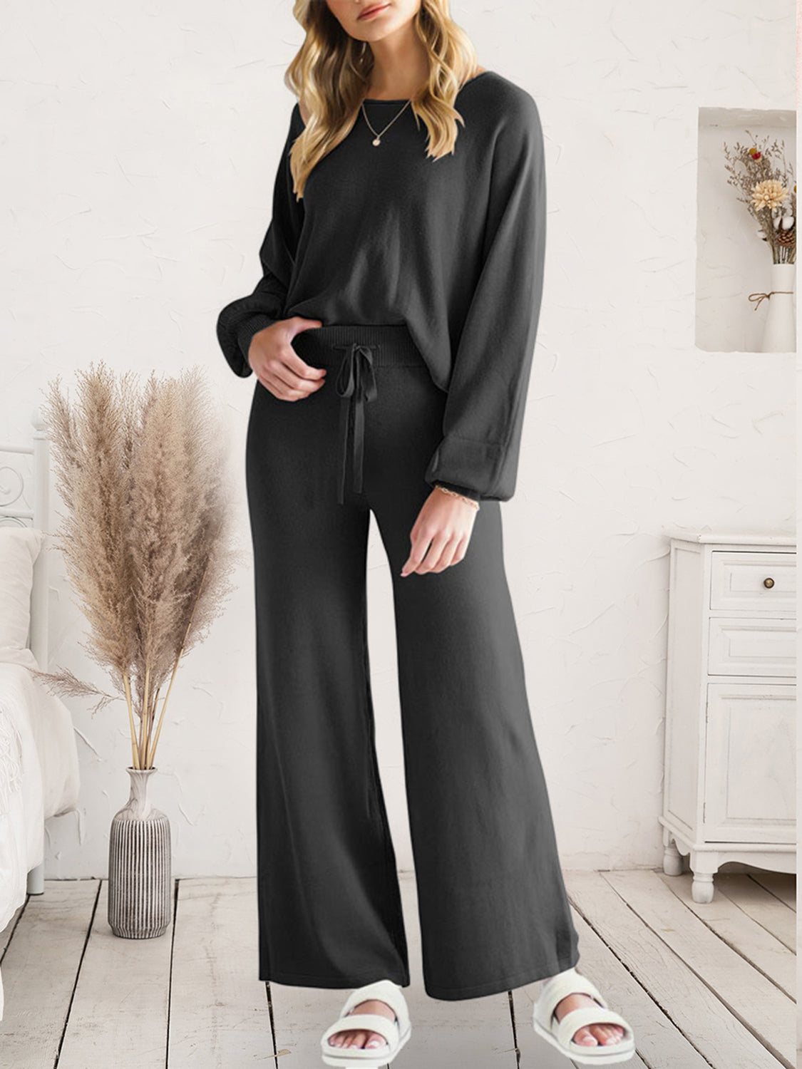 Long Sleeve Lounge Top and Drawstring Pants Set by Wild and Free Boutique
