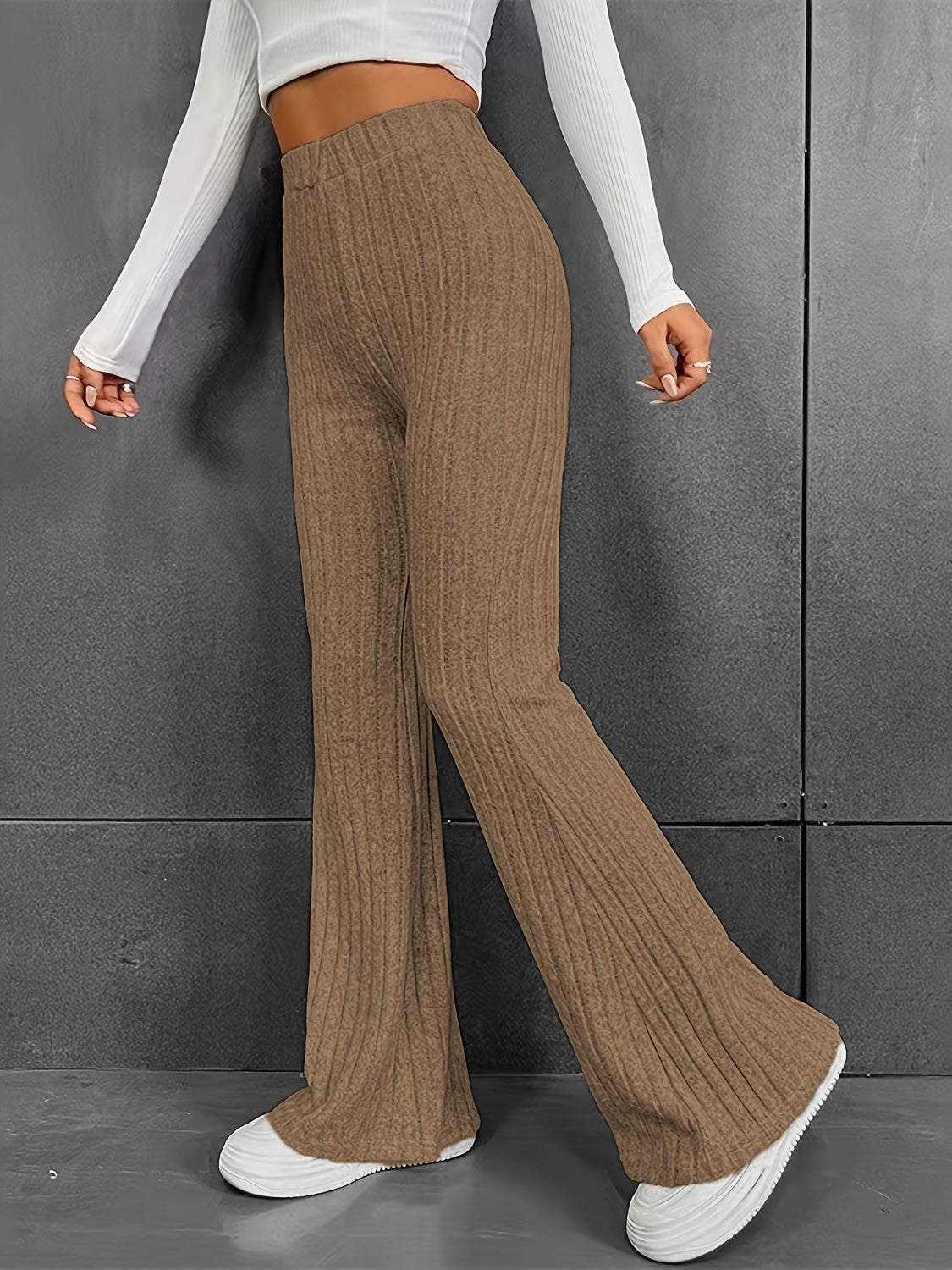 Ribbed High Waist Bootcut Pants by Wild and Free Boutique