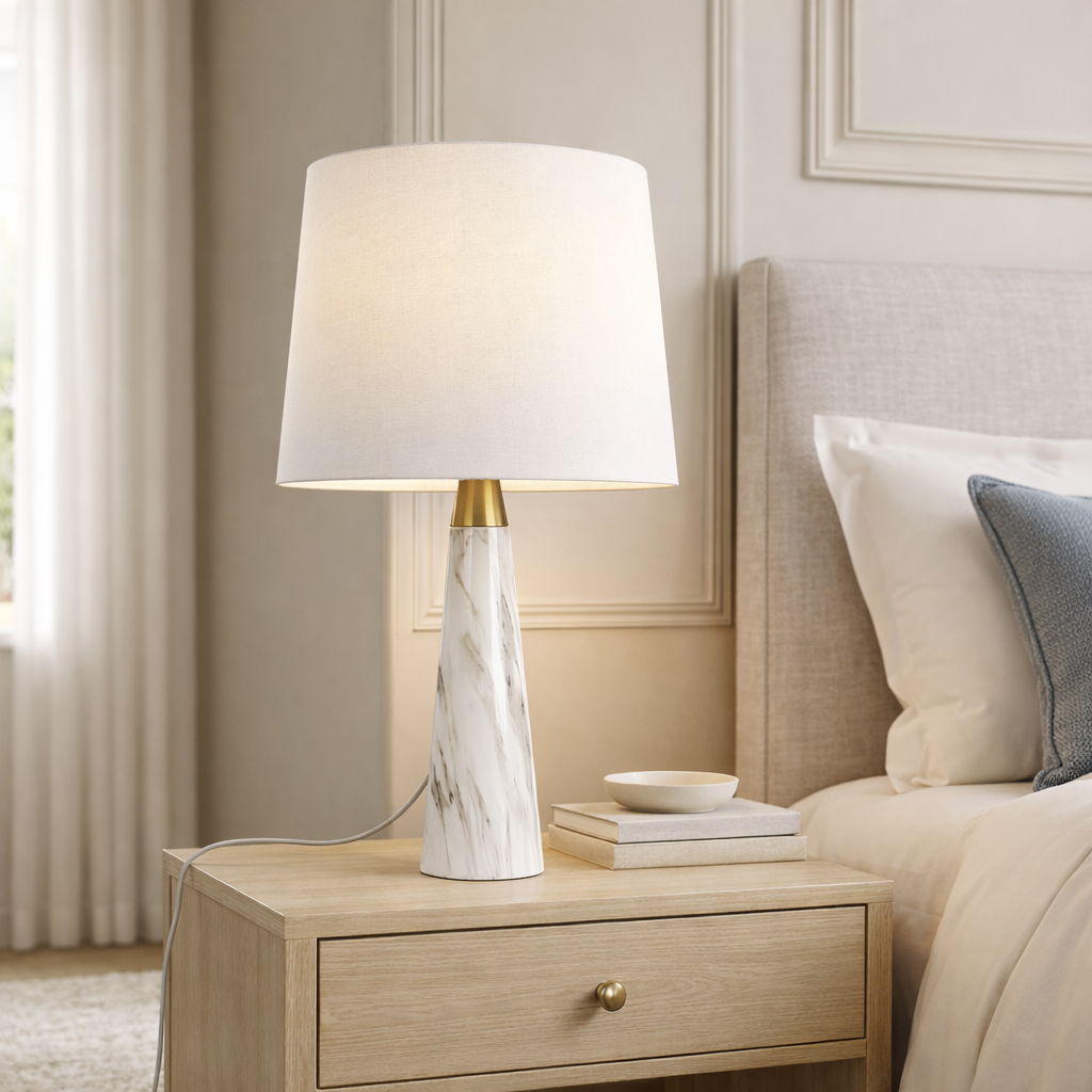 Enclave - Hydro Table Lamp With On / Off Switch Base Shade - Gold / White / White Marble by Unique Piece Furniture