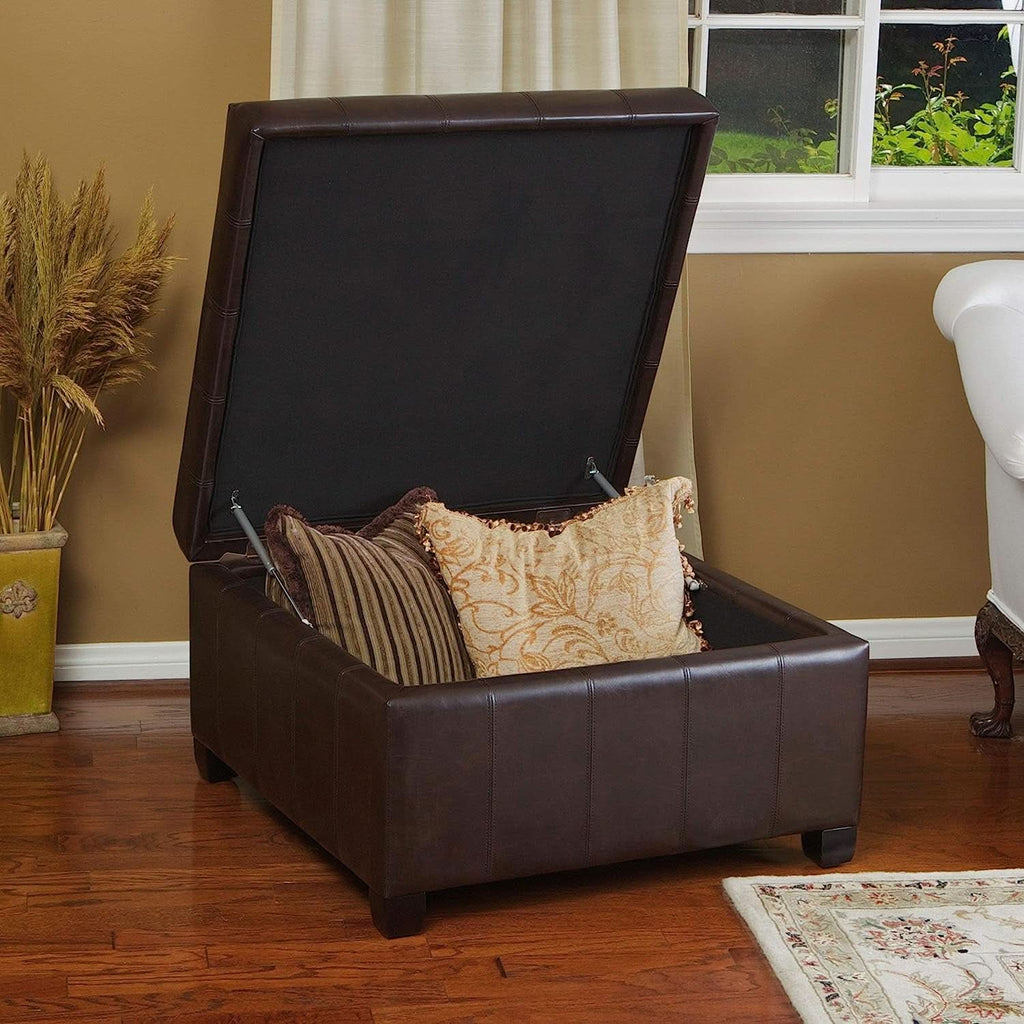 Marbled Brown Leather Storage Ottoman for Living Room by ShipItFurniture