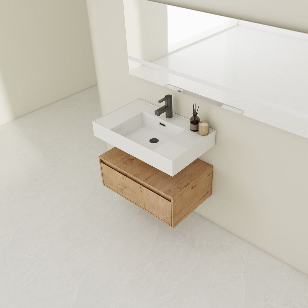 Wall Mounted Bathroom Vanity With Resin Sink And Soft Close Drawer - Imitative Oak by Unique Piece Furniture