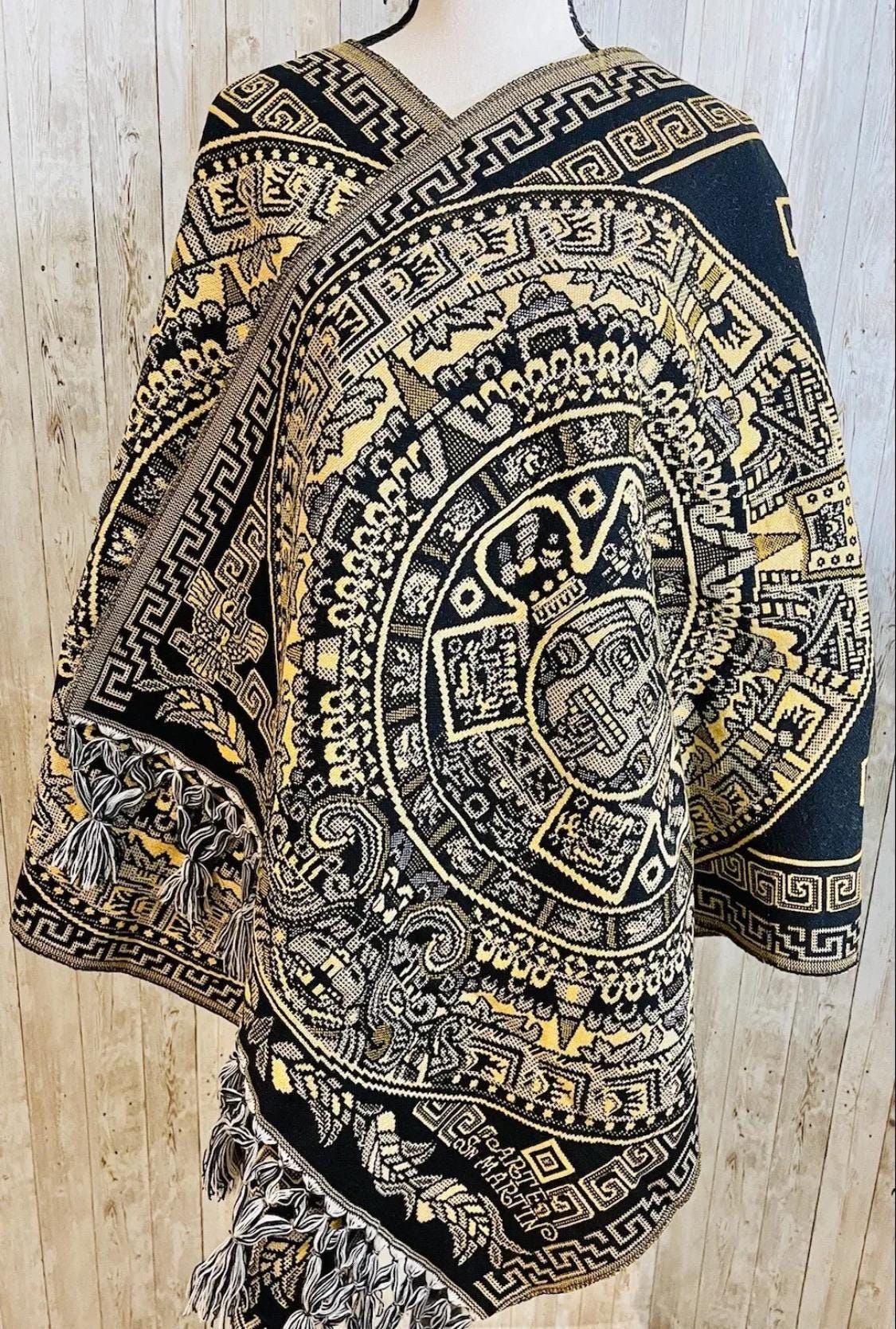 Aztec Calendar Mexican Shawl Wrap Reboso Artesanales Capas Pashima de Calendario Azteca by Chica Mexico