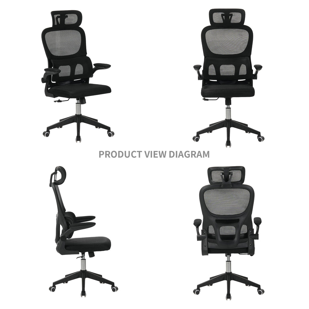 High Back Ergonomic Swivel Rolling Office Chair With Tilt Function, 3D Headrest, Lumbar Support - Black by Unique Piece Furniture